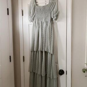 Indie Blue Willa Maxi Dress (sage swiss dot) - Brand New